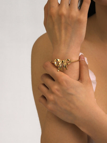Gold Bow Stainless Steel Cuff Bangle