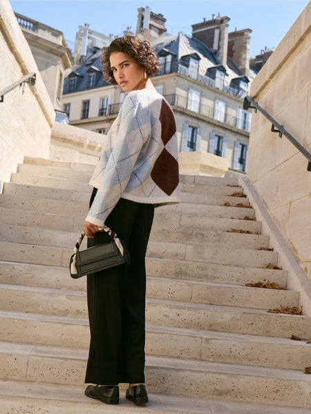 Vila Argyle Check Round Neck Knit Cardigan