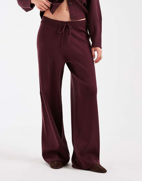 Only Vneck Knitted Cardigan & Wide Leg Trouser Co-ord Set In Wine - Items Sold Separately