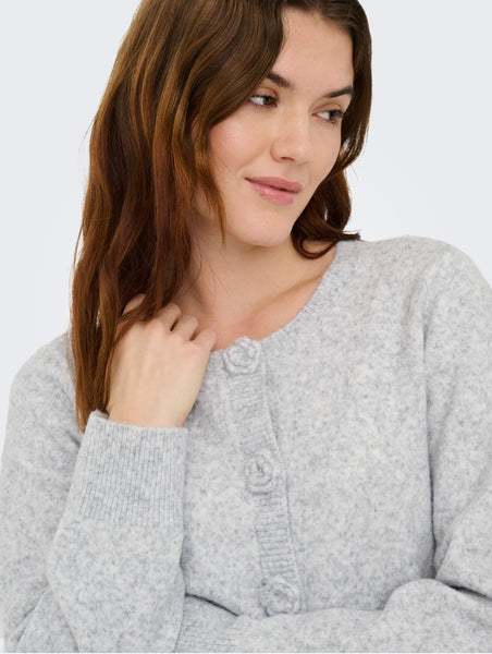 JDY Floral Button Front Knit Cardigan In Grey