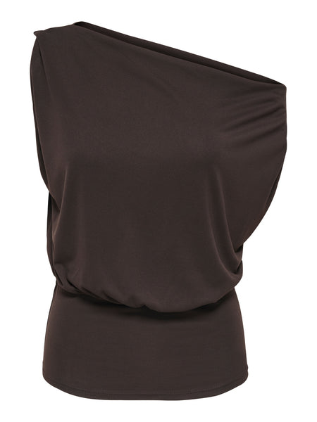 JDY Sleeveless Draped Top In Chocolate Brown