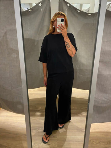 Only Plisse Wide Leg Trousers & Tshirt Co-ord Set In Black - Items Sold Separately