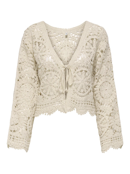 Only Tie Front Crochet Cardigan In Cream