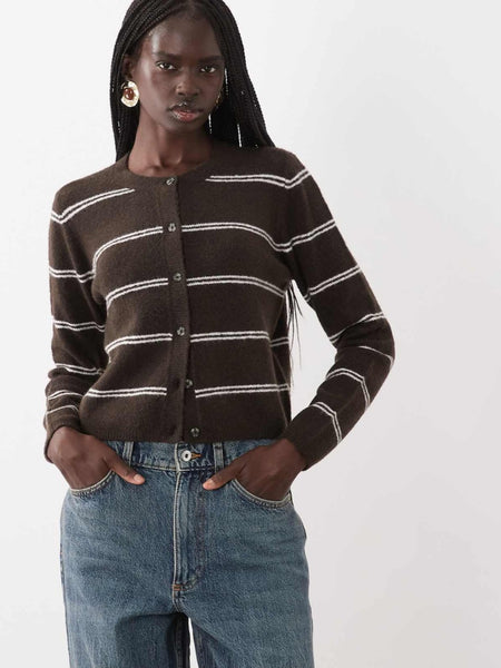 JDY Chloe Crew Neck Cardigan In Chocolate Stripe