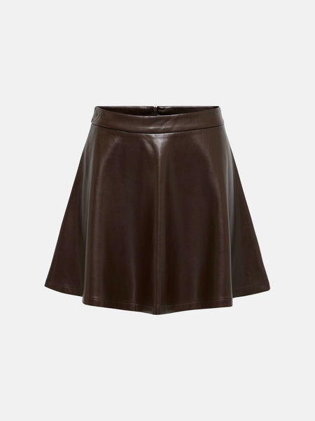 JDY Pu Leather Skater Skirt In Brown
