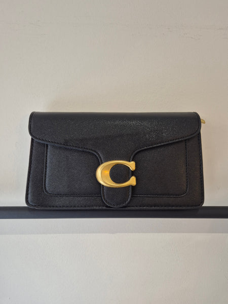 Tabby Faux Pebbled Leather Shoulder Bag In Black