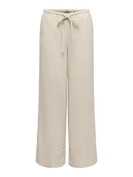 JDY Elasticated Waist Wide Leg Palazzo Trousers In Oatmeal