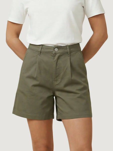 JDY High Waist Pleat Front Shorts In Khaki