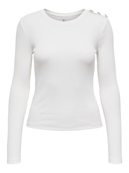 Only Rhinestone Long Sleeve Ribbed Top In White