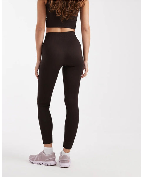 Only High Waist Ribbed Leggings in Chocolate Brown