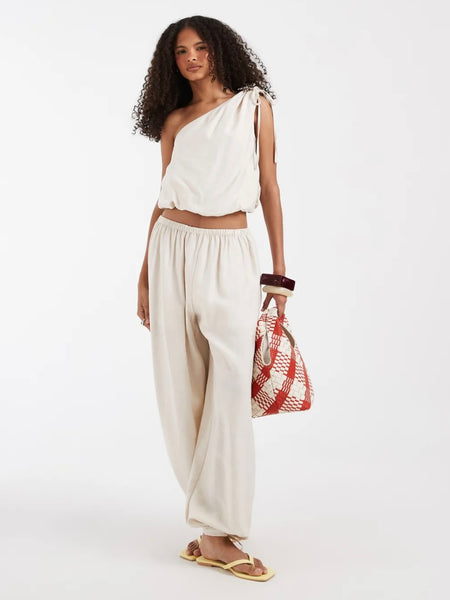 VM One Shoulder Bubble Hem Top In Cream - Part of a Co-ord Set. Items Sold Separately