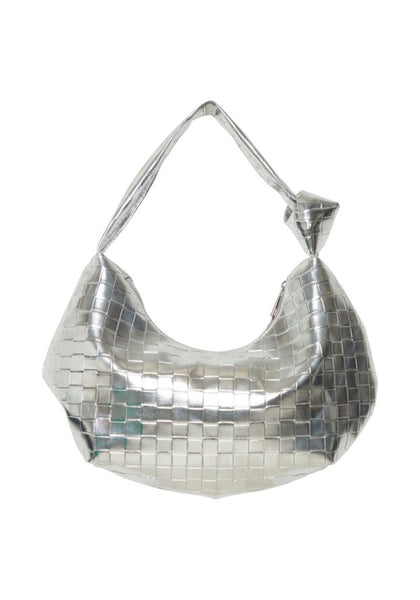 ICHI Metallic Silver Weave Knot Handbag