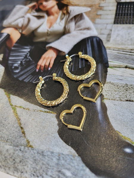 Only 2 Pack Heart Hoop Earrings In Gold or Silver