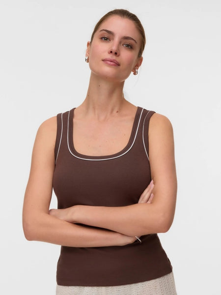 VM Brown Contrast Trim Sleeveless Vest Top