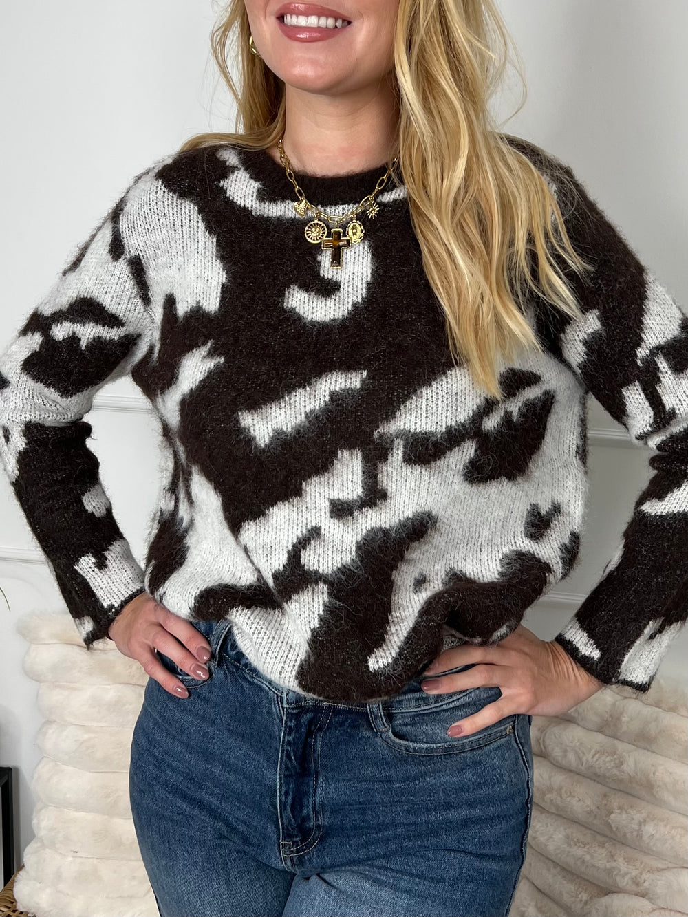 Only Animal Chocolate Print Knit Jumper