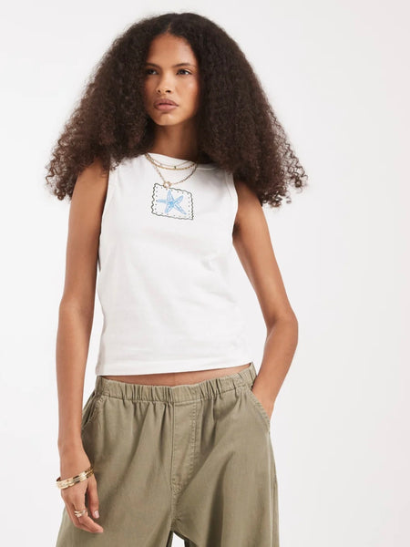 VM Embroidered Starfish Vest Top In White