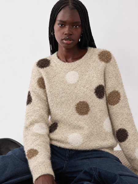 JDY Round Neck Spotty Long Sleeve Knit Jumper In Beige