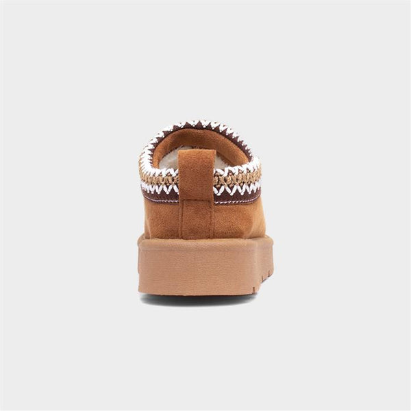 Embroidered Slip On Cosy Taz Slipper Shoe In Chestnut