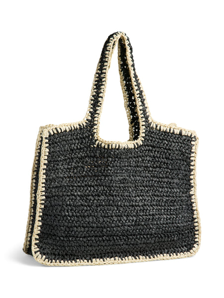 Pieces Straw Tote Bag In Black