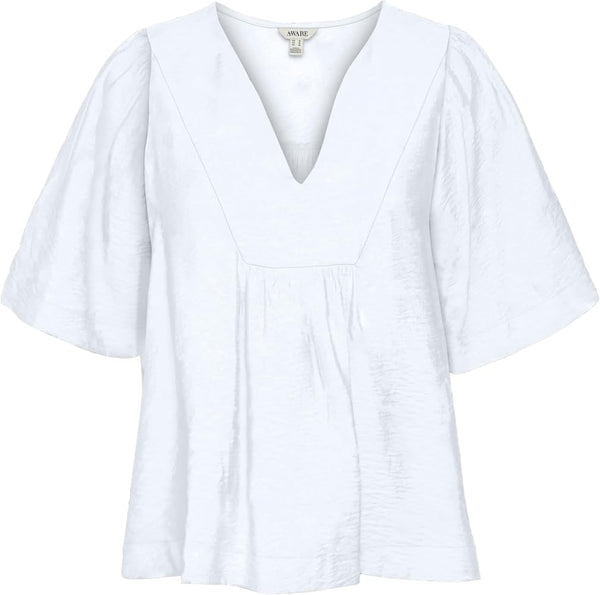 VM Aware Vneck Short Sleeve Tunic Top In White