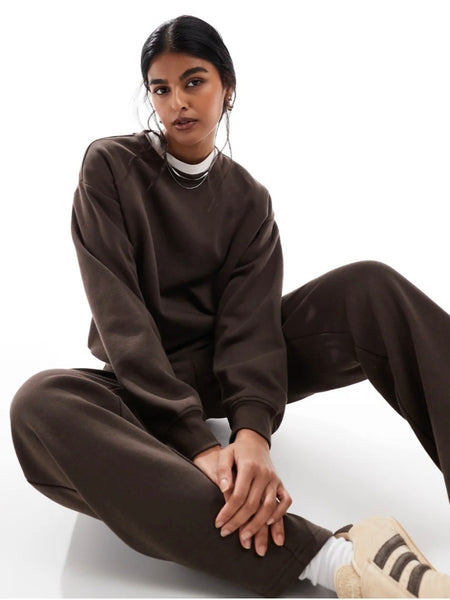 Pieces Oversized Sweatshirt In Chocolate Brown Part of a Co-ord Set - Items Sold Separately