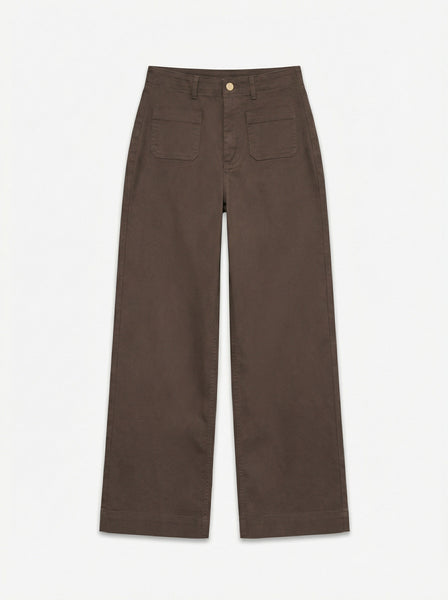 VM High Rise Wide Leg Pocket Detail Jeans In Chocolate Brown