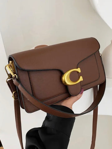 Tabby Faux Pebbled Leather Shoulder Bag In Chocolate Brown