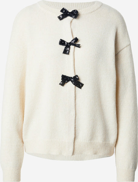 Vila Bow Detailed Knitted Cardigan In Cream