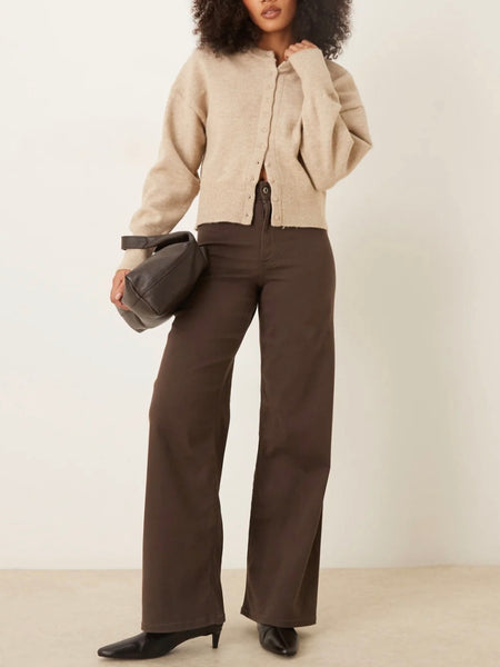 JDY Iris High Waist Wide Leg Jeans In Brown