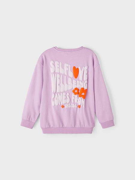 Girls Self Love Oversized Longline Sweatshirt In Lilac