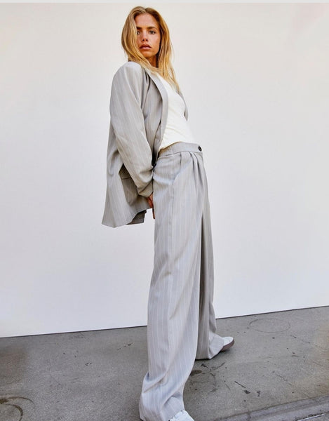 Noisy May Grey Pinstripe Oversized Blazer & Trouser Power Suit