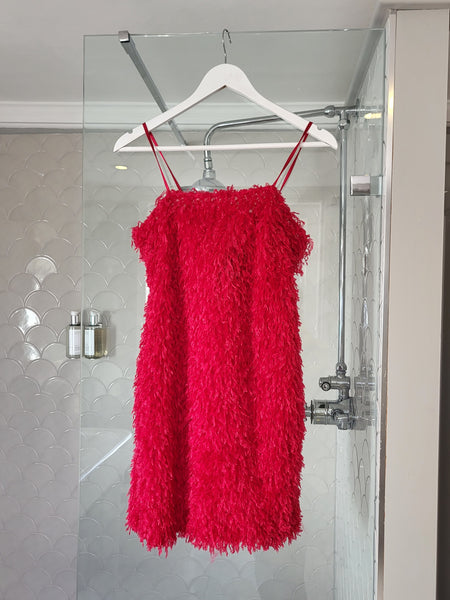 VM Hot Pink Strapless Feather Dress