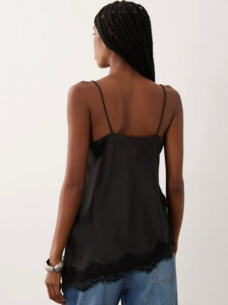 JDY Asymmetric Cami Top With Lace Detail In Black
