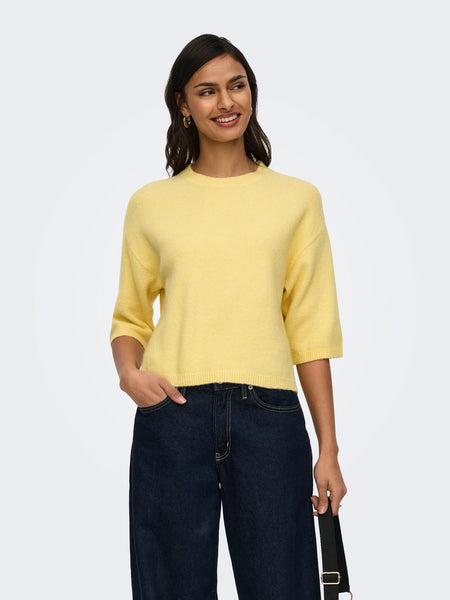 JDY Short Sleeve Knitted Jumper In Lemon