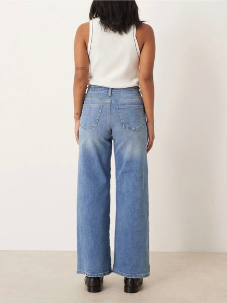 JDY High Waist Wide Leg Jeans In Medium Blue