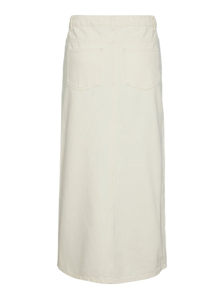 Pieces Cream Split Front Denim Maxi Skirt