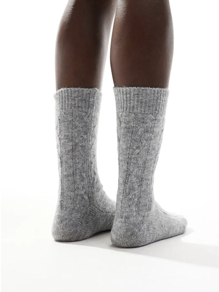 Pieces Ribbed Knitted Cosy Socks In Grey