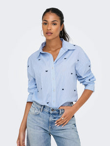 Only Bow Embroidery Shirt In Blue Stripe
