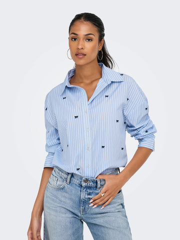 Only Bow Embroidery Shirt In Blue Stripe