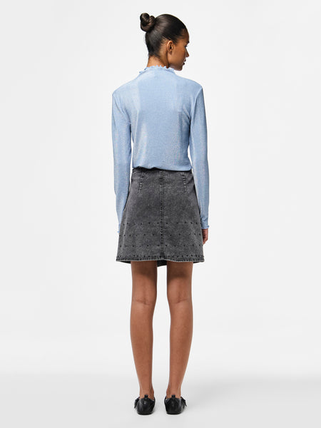 Pieces Grey Denim Diamante Mini Skirt