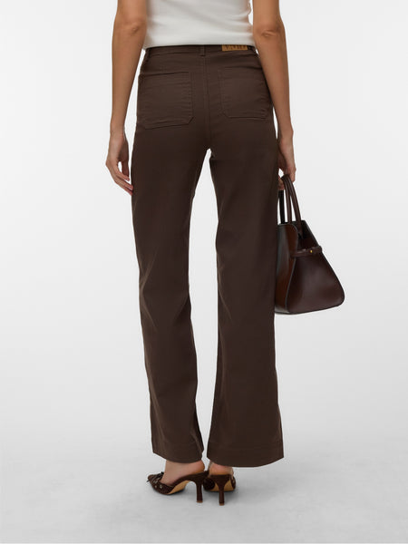 VM High Rise Wide Leg Pocket Detail Jeans In Chocolate Brown