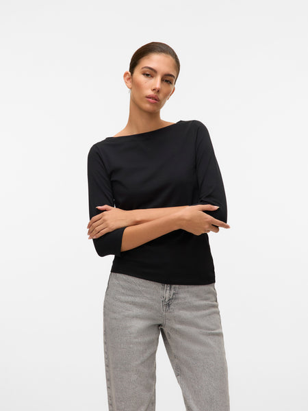 VM 3/4 Sleeve Slash Neck Top In Black