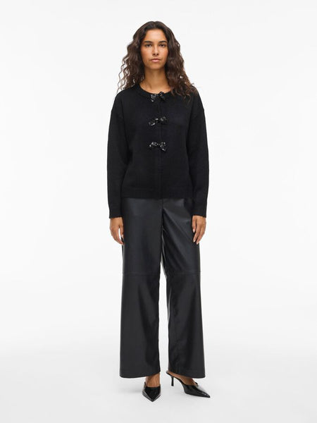 Vila Bow Detailed Knitted Cardigan In Black
