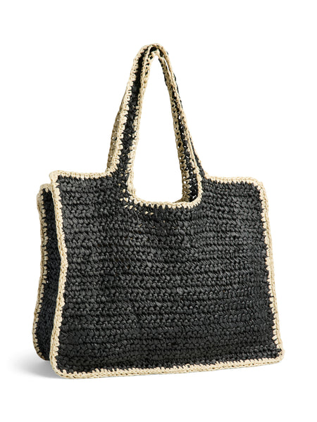 Pieces Straw Tote Bag In Black