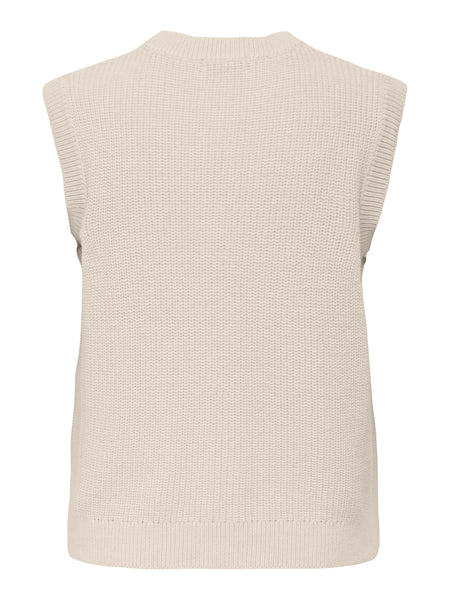 JDY Knitted Round Neck Button Up Waistcoat In Cream