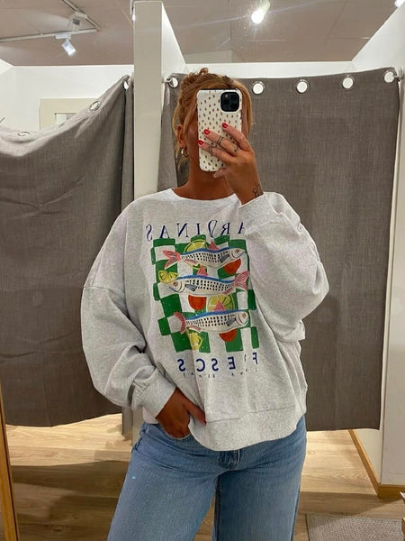 Only Grey Lightweight Oversized Summer Sardines Sweatshirt In Grey
