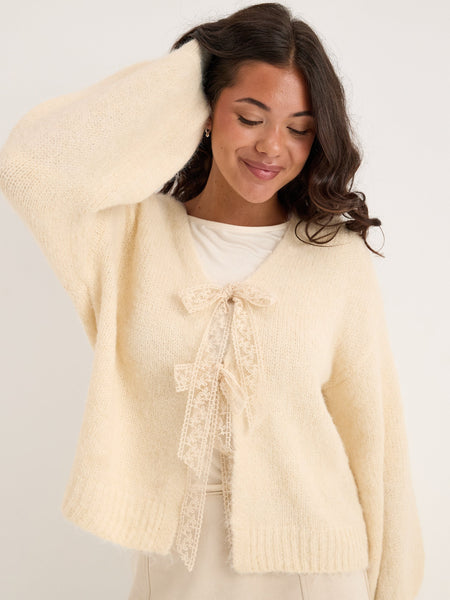 Only Lace Tie Front Long Sleeve Cardigan