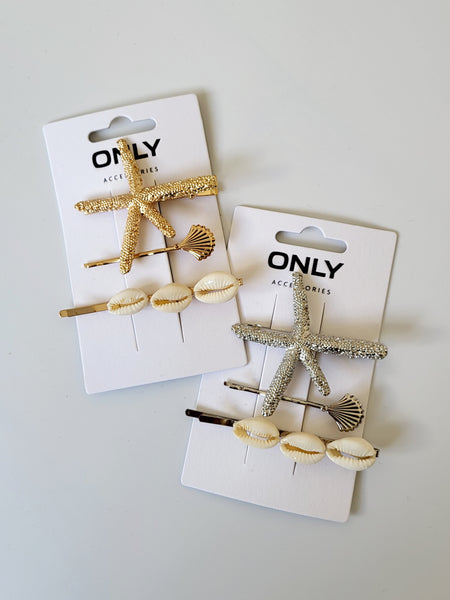 Only 3 Pack Sea Shell Hair Clips - Gold Or Silver