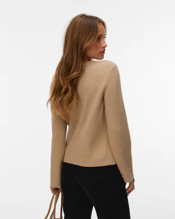 Vm Asymmetric Gold Button Front Long Sleeve Knitted Top