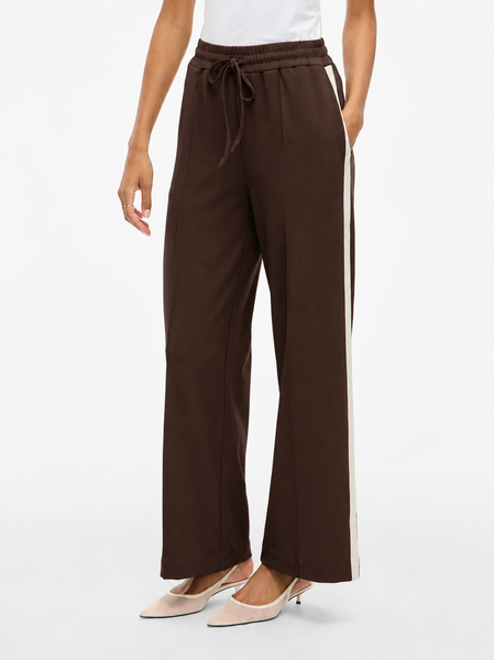 Vila Wide Leg Side Stripe Trousers In Chocolate Brown